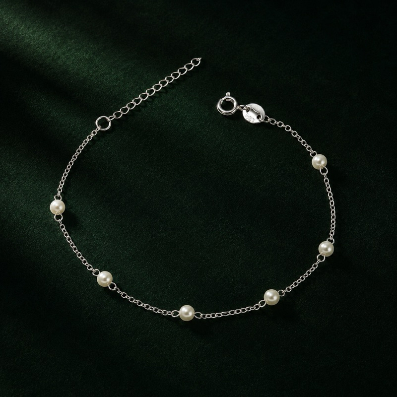Pulseira Pérolas Pequenas em Prata 925 Feminina Delicada