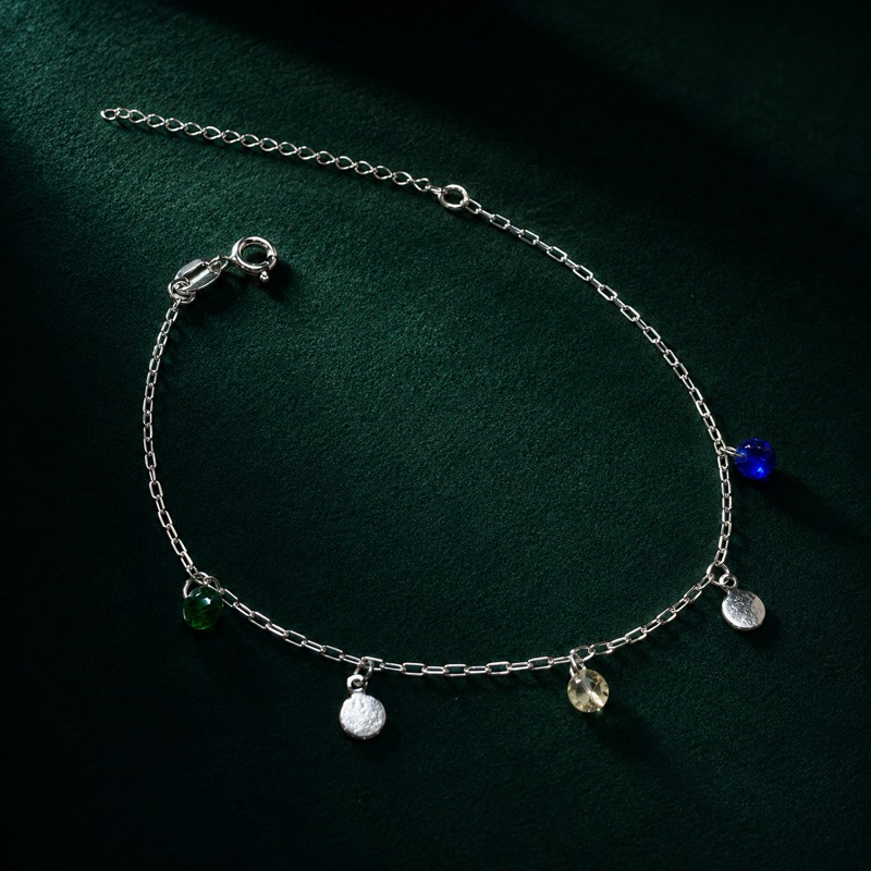 Pulseira Medalhas e Zircônias Coloridas em Prata 925 Legítima Feminina Delicada