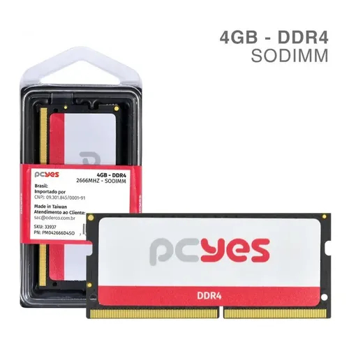 MEMÓRIA PCYES SODIMM 4GB DDR4 2666MHZ - PM042666D4SO - PCYES