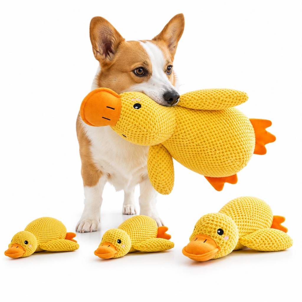Brinquedo Pelúcia Pato Faz Quac Para Cães e Gatos Anti Stresse Som Engraçado Reforçado