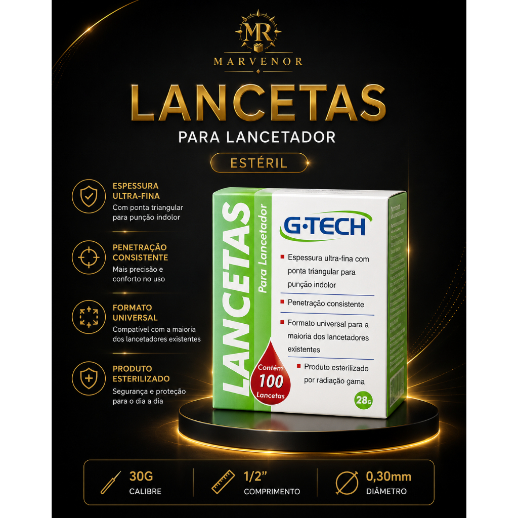 Lanceta G-TECH 30G com Ponta Triangular para Punção Indolor