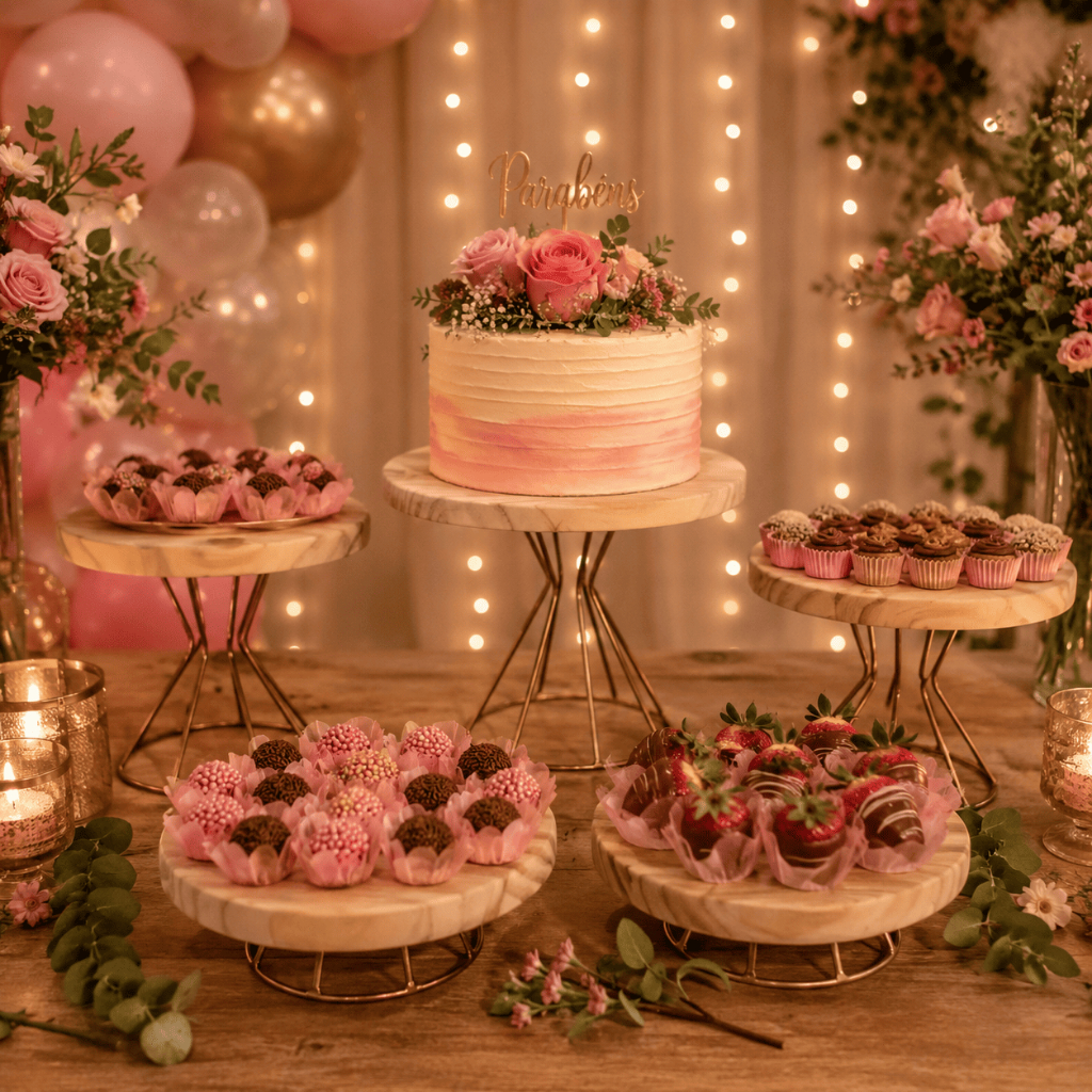 kit com 5 peças Boleira e Doceiras Decoração Aniversário Festa Eventos