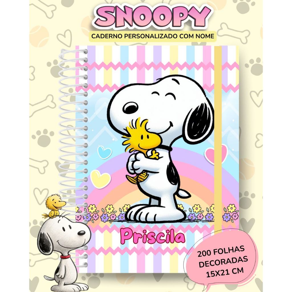 Caderno Pequeno Snoopy Personalizado | Caderno de Anotações A5
