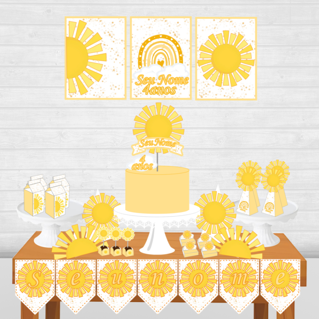Kit Festa só um bolinho Primeira Volta ao Sol Amarelo personalizado/mesversário aniversário/ Lembrançinha 80 itens