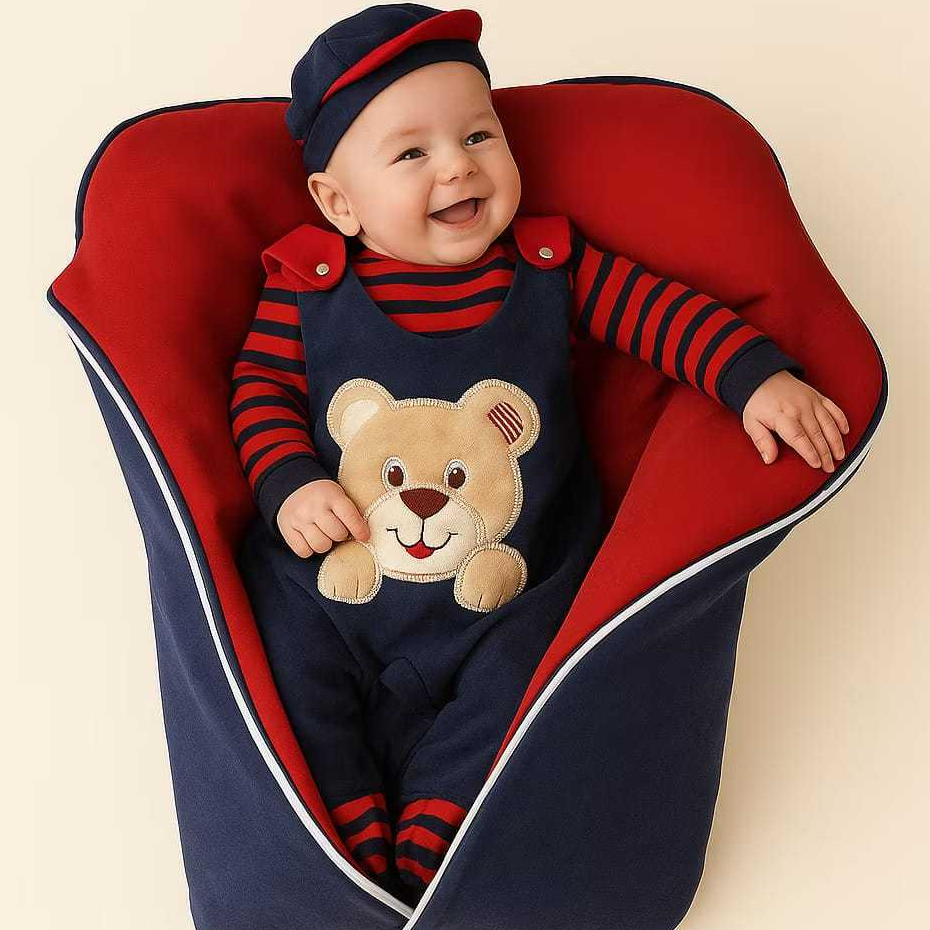 Saída Maternidade Menino Inverno Plush com Saco de Dormir Ursinho Quentinha
