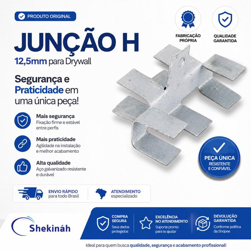 Junção H (Hzinho) 12,5 MM Forro de Drywall 500 e 300 Unidades