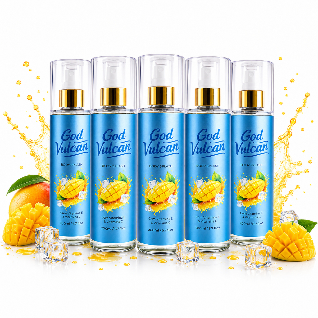 Kit 5 Body Splash Manga God Vulcan 200ml Refrescante Unissex Sensação Pós-Banho Com Vitaminas E e C
