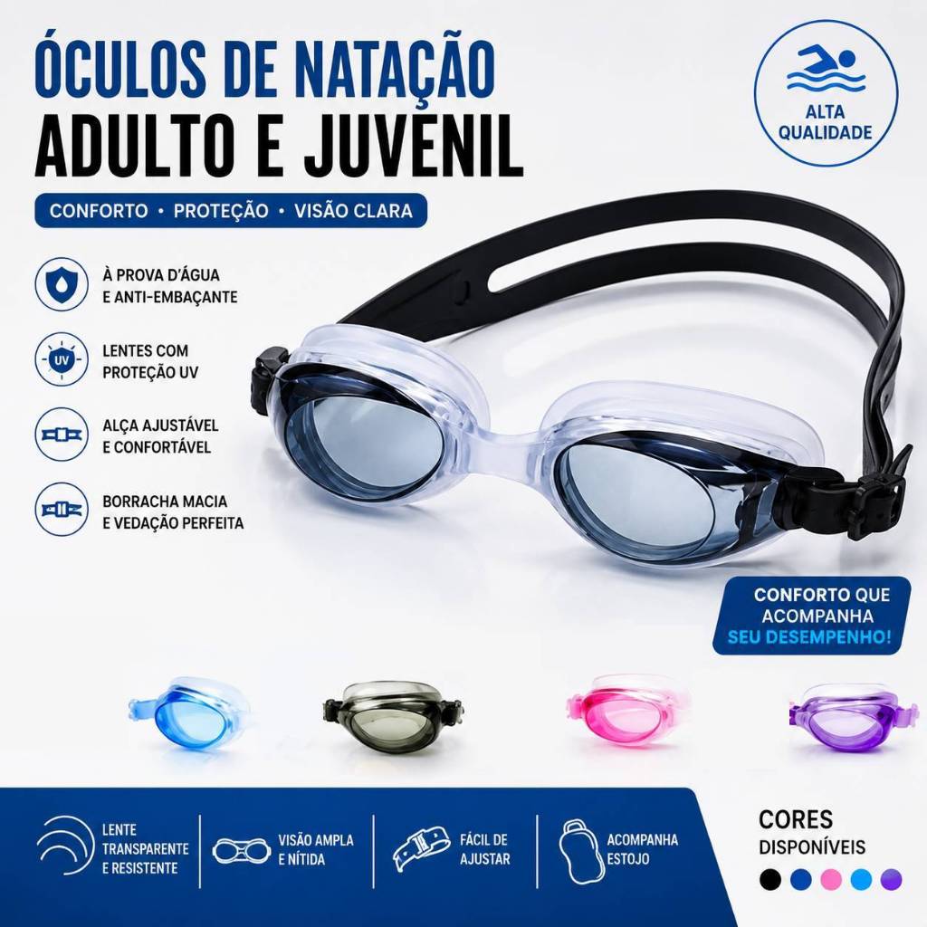 Óculos de Natação Mergulho Aduto e Juvenil Praia Piscina