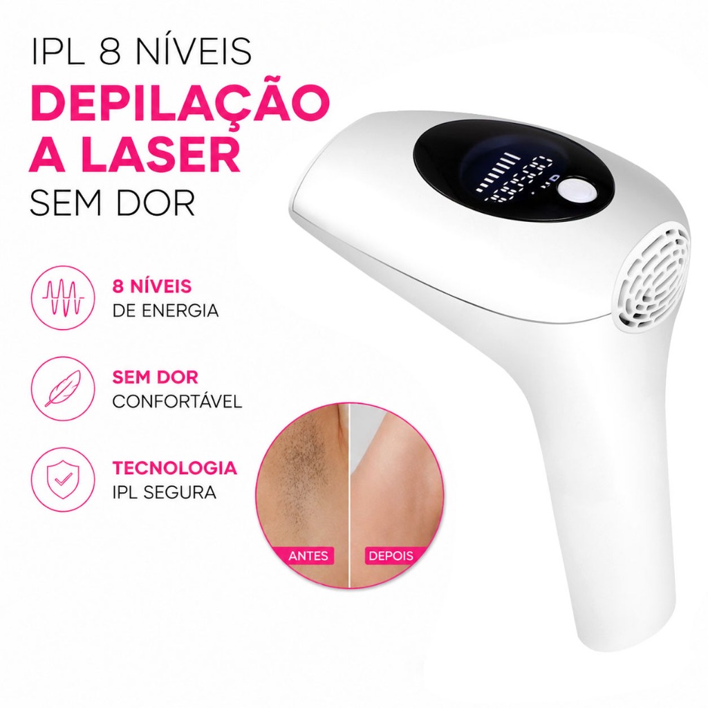 Depilador a Laser IPL 8 Níveis Remoção de Pelos Quase Indolor Profissional