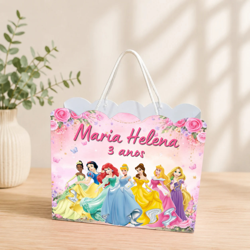 Sacolinha Personalizada Princesas Pegue e Monte Lembrancinha Aniversário Infantil Mimos Festa