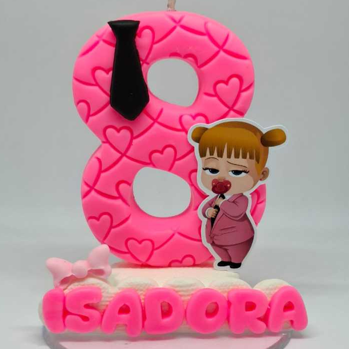 vela de aniversário personalizada com tema Poderosa Chefinha rosa/Topo de bolo/Decoração festa/Vela biscuit