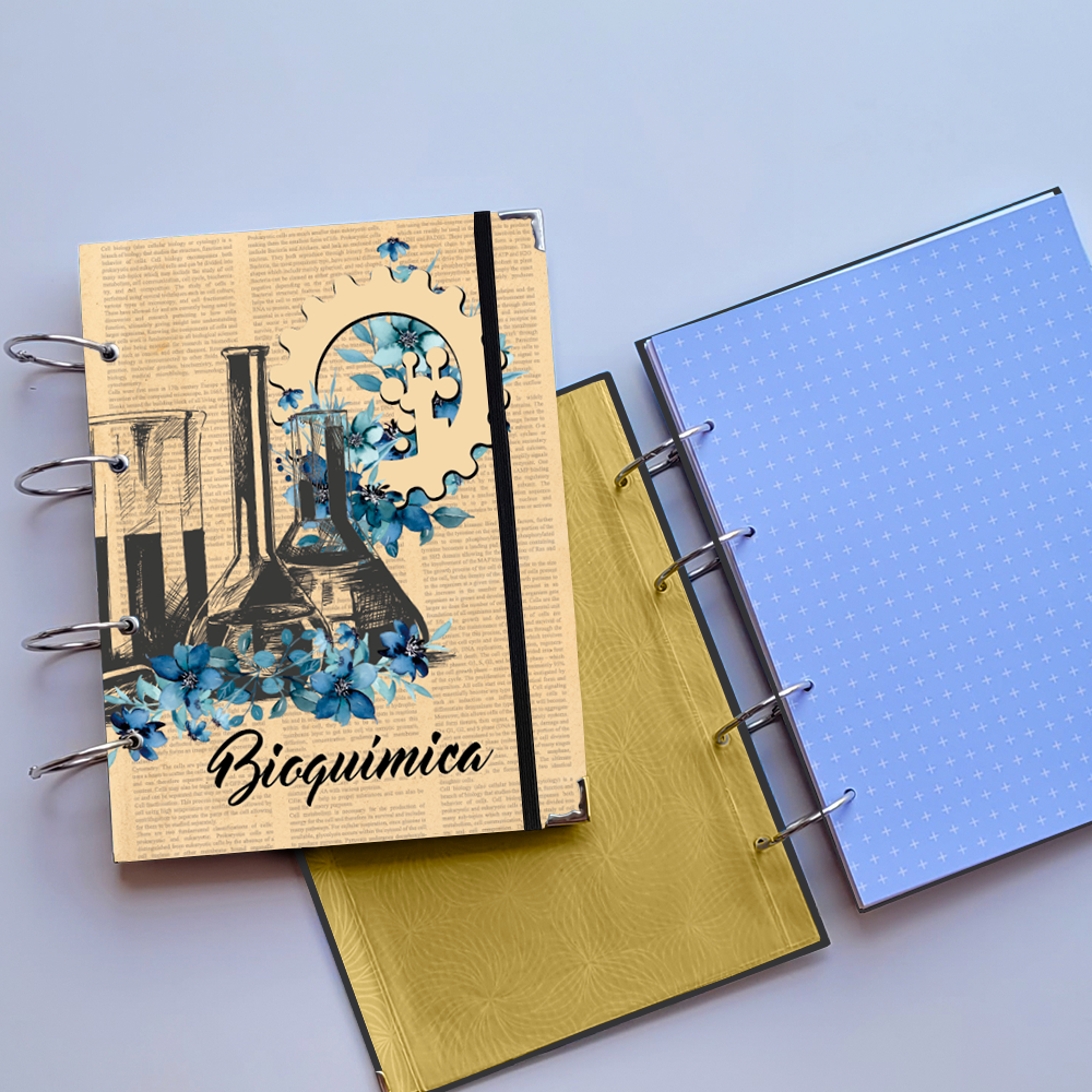 Caderno Argolado Bioquímica Vintage (Capa e Argolas) Universitário Colegial A5 Fichário