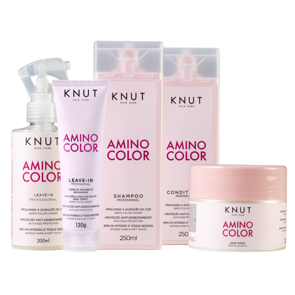 Kit KNUT AMINO COLOR: Shampoo 250ml + Condicionador 250ml + Máscara 300g + Leave-in Spray 200ml + Leave-in Creme 130g