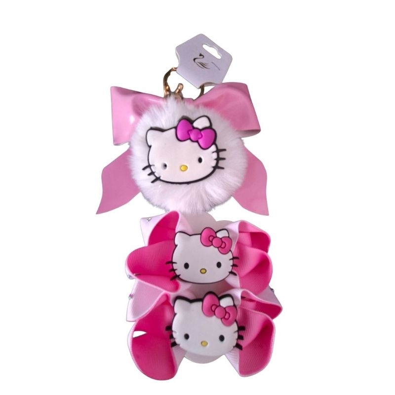 Chaveiro Hello Kitty Rosa com Laço e Pompom | Chaveiro Feminino Fofo para Bolsa Mochila e Chaves