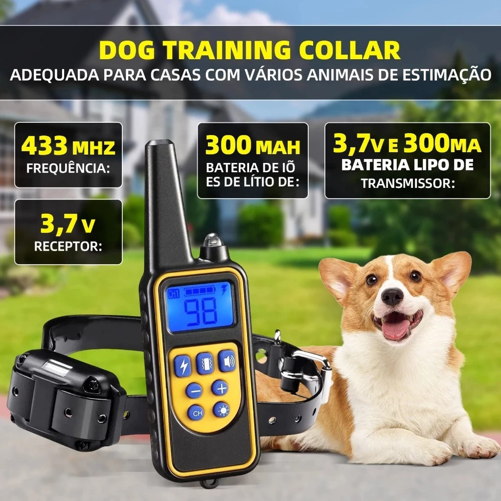 Coleira Adestramento Eletrônica Cachorro Recarregável Pet Pitbull Rottweiler