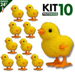 Kit 10 Pintinho Amarelinho de Pelúcia com Corda Brinquedo Educativo Infantil