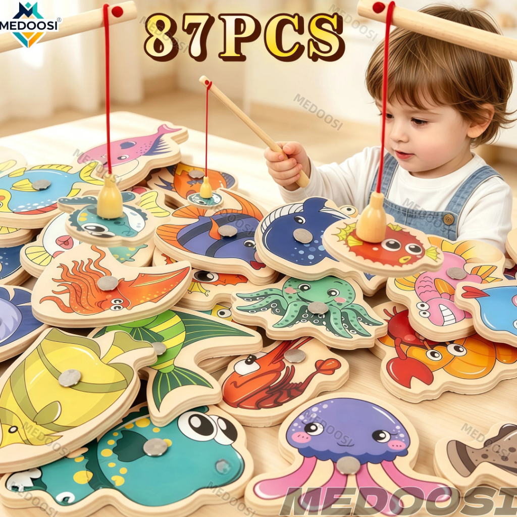 MEDOOSI Kit de Pesca Magnético Infantil, Jogo Educativo Montessori Brinquedo Didático para Crianças e Bebês