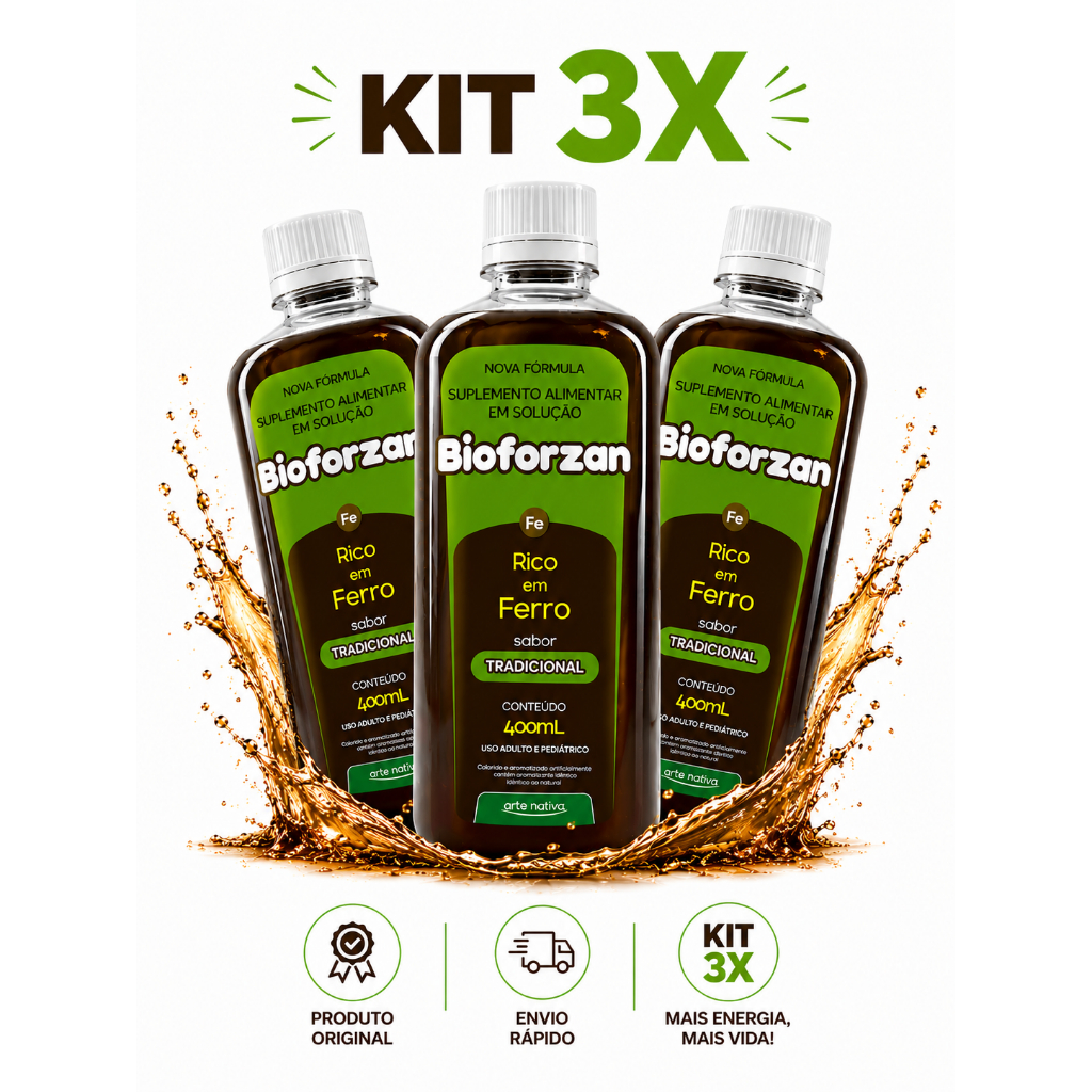 Kit 3x Bioforzan Rico Em Ferro 400ml Suplemento Alimentar Original Pronta Entrega