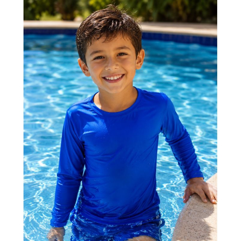 Blusa infantil UV manga longa Camisa térmica proteção solar menino e menina UV 50 Praia Piscina Verão