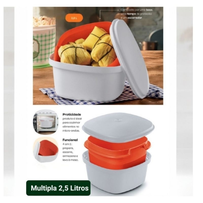 Travessa Actualité 2,5 litros, ou Multipla com Escorredor 2,5 Litros, Microondas, Tupperware