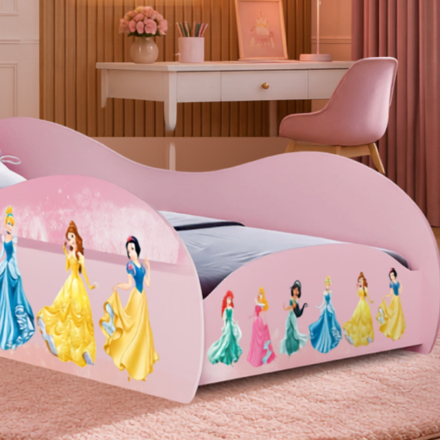 Cama Infantil Princesas Rosa em MDF com Grade Lateral — imagem 2 de 2