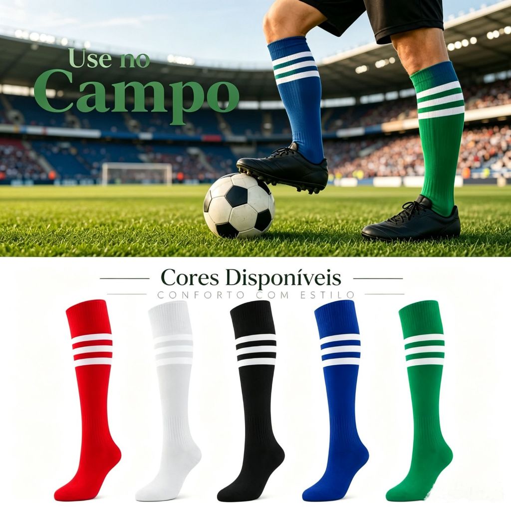 Kit 3 Pares de Meião de Futebol Esporte Adulto Jogador Profissional Cano Alto Futebol De Salão E Society