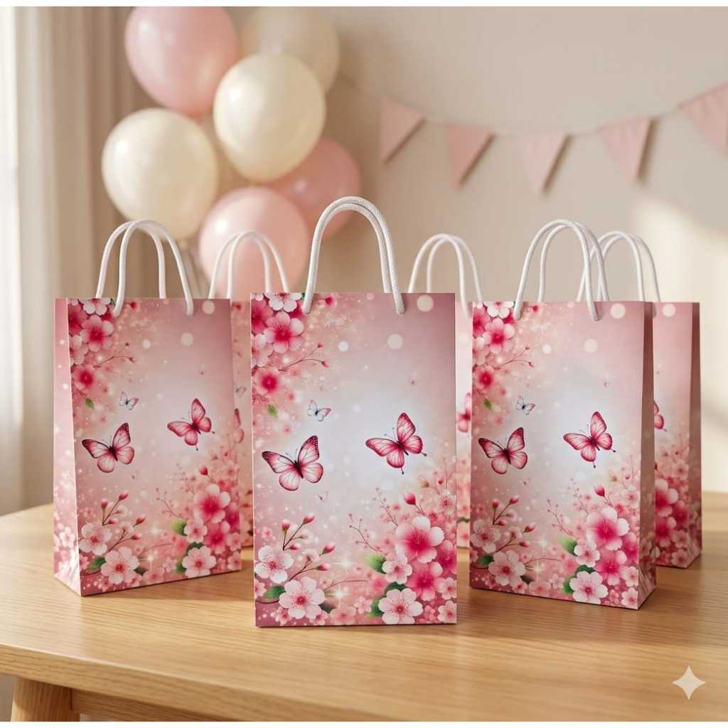 Envio Rapido - Sacolinhas Personalizadas tema Jardim das borboletas rosa - Lembrancinha| Pegue e monte