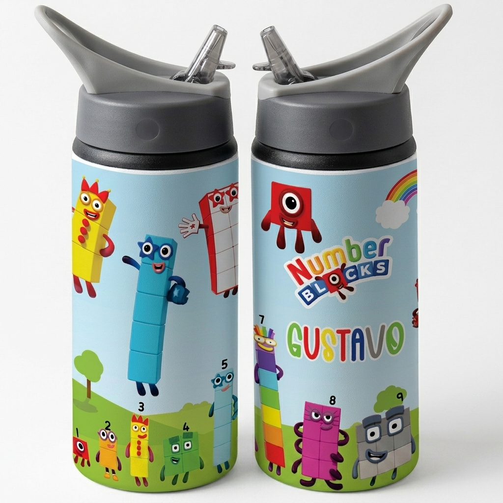 Garrafa Numberblocks Infantil 1 a 10 Squeeze Números e Letras