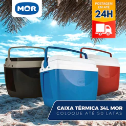 Caixa Térmica Mor Cooler 34 Litros 50 Latas Praia Piscina Lazer Jardim Camping Porta Copo Resistente