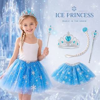 Kit 4 Fantasia Princesa Frozen Elsa Gelo Cabelo+Coroa+Varinha+Saia Cosplay/Festa/Hellowee…