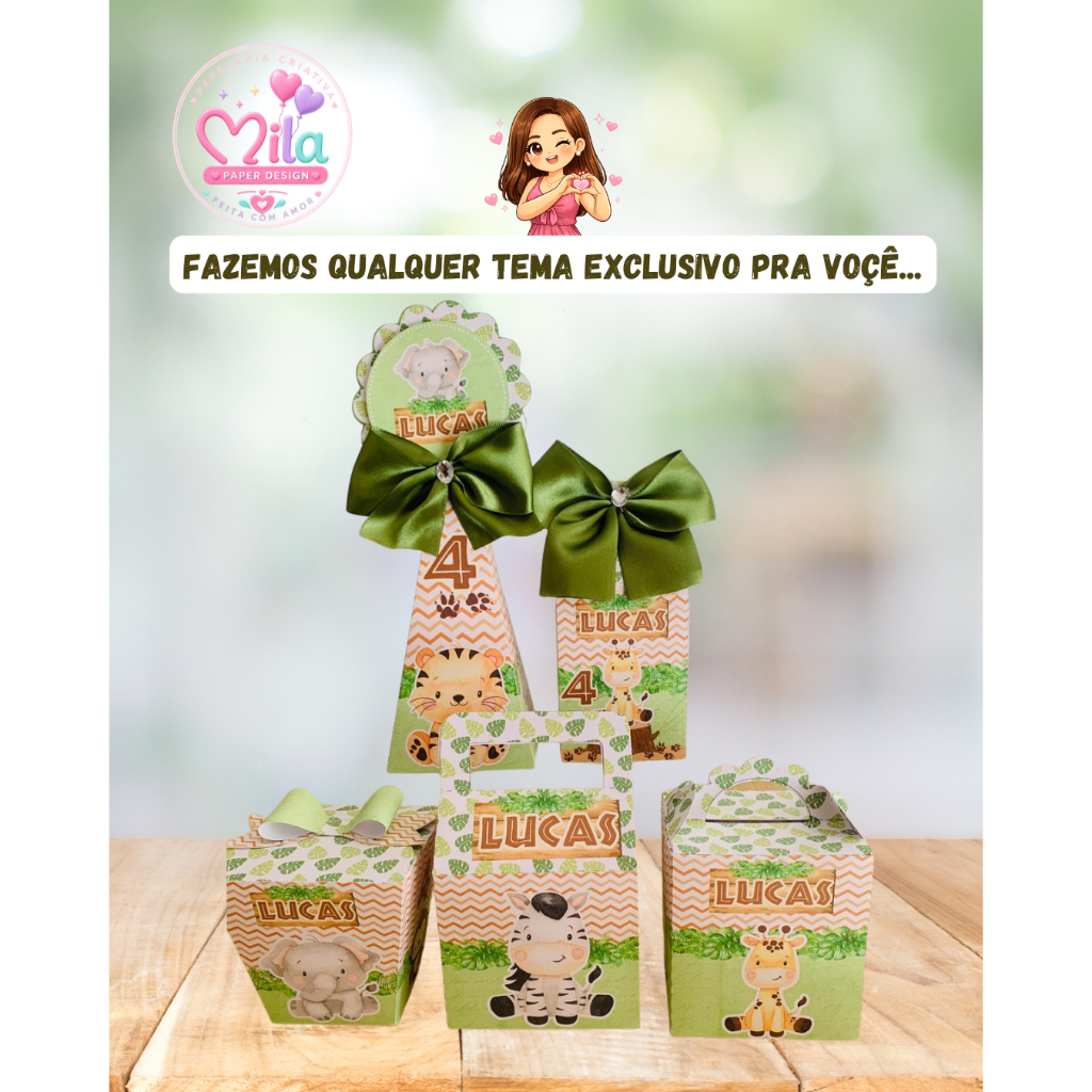 Kit Semimontado Safari Personalizado Festa Infantil Caixinhas Lembrancinhas aniversário