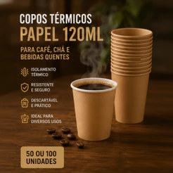 Copo Térmico Papel 120ml Café Chá Descartável Branco Kraft Resistente Prático Biodegradável Quente