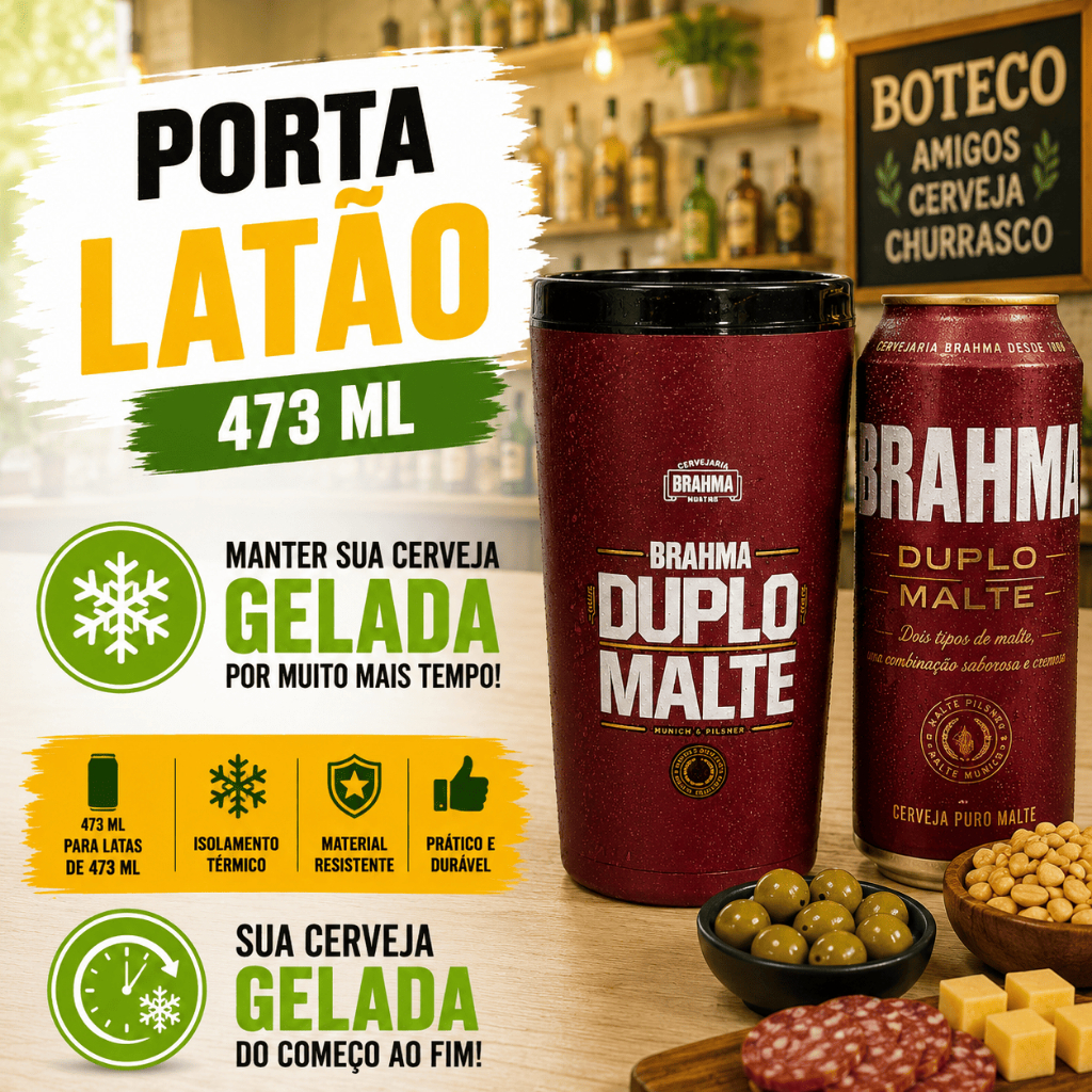 Porta Latão 473ml Suporte Cerveja Lata Térmico Brahma Duplo Malte Camisinha Churrasco