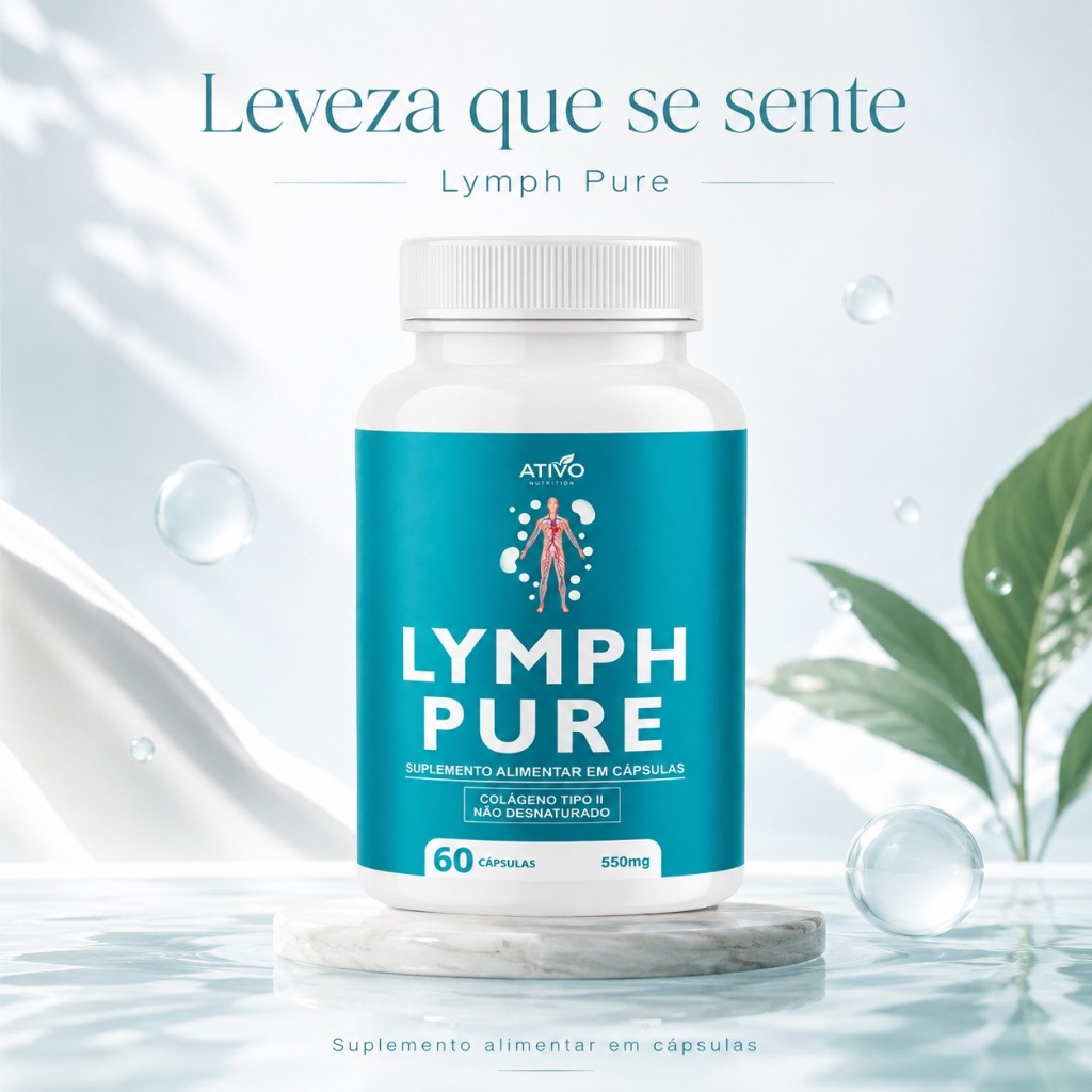 LYMPH PURE | Ativo Nutrition - 550mg - 60 Cápsulas - Colágeno Tipo II, Antioxidante, Vitalidade e Bem-Estar