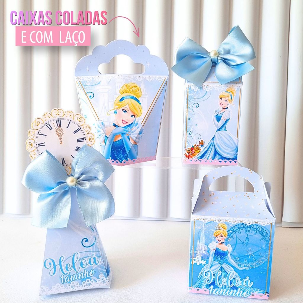 Kit Caixas Personalizado Cinderela / Lembrancinha Festa /Aniversário / Já Colado / Papel Foto Alta Gramatura
