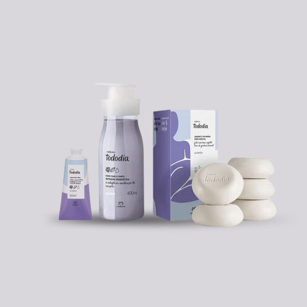 Kit Tododia Algodão - Creme Nutritivo para o Corpo 400ml + Sabonte em barra + Creme de mãos 50ml