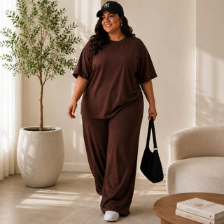 Conjunto Feminino Plus Size Casual Chic Blusa Solta e Pantalona Viscolycra