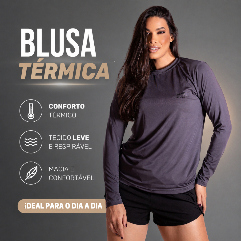 Blusa Térmica Segunda Pele Proteção Uv Confortável Feminina Camisa Manga Longa Para Sol e Frio Para Academia e Treino