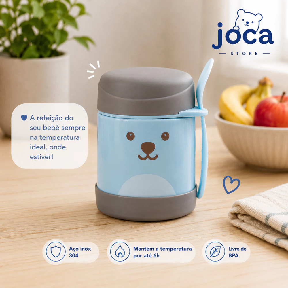 Pote Térmico Buba Gumy Azul Com Colher Papinha Bebê Alimentação Infantil