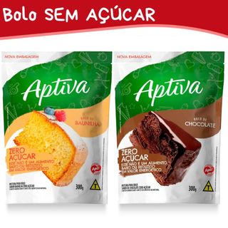 Mistura Para Bolo Sem Açúcar Aptiva 300g Chocolate ou Baunilha