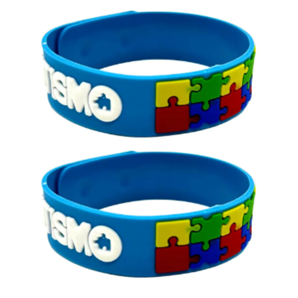 2 Pulseiras Ajustáveis Autismo Infantil - Quebra Cabeça