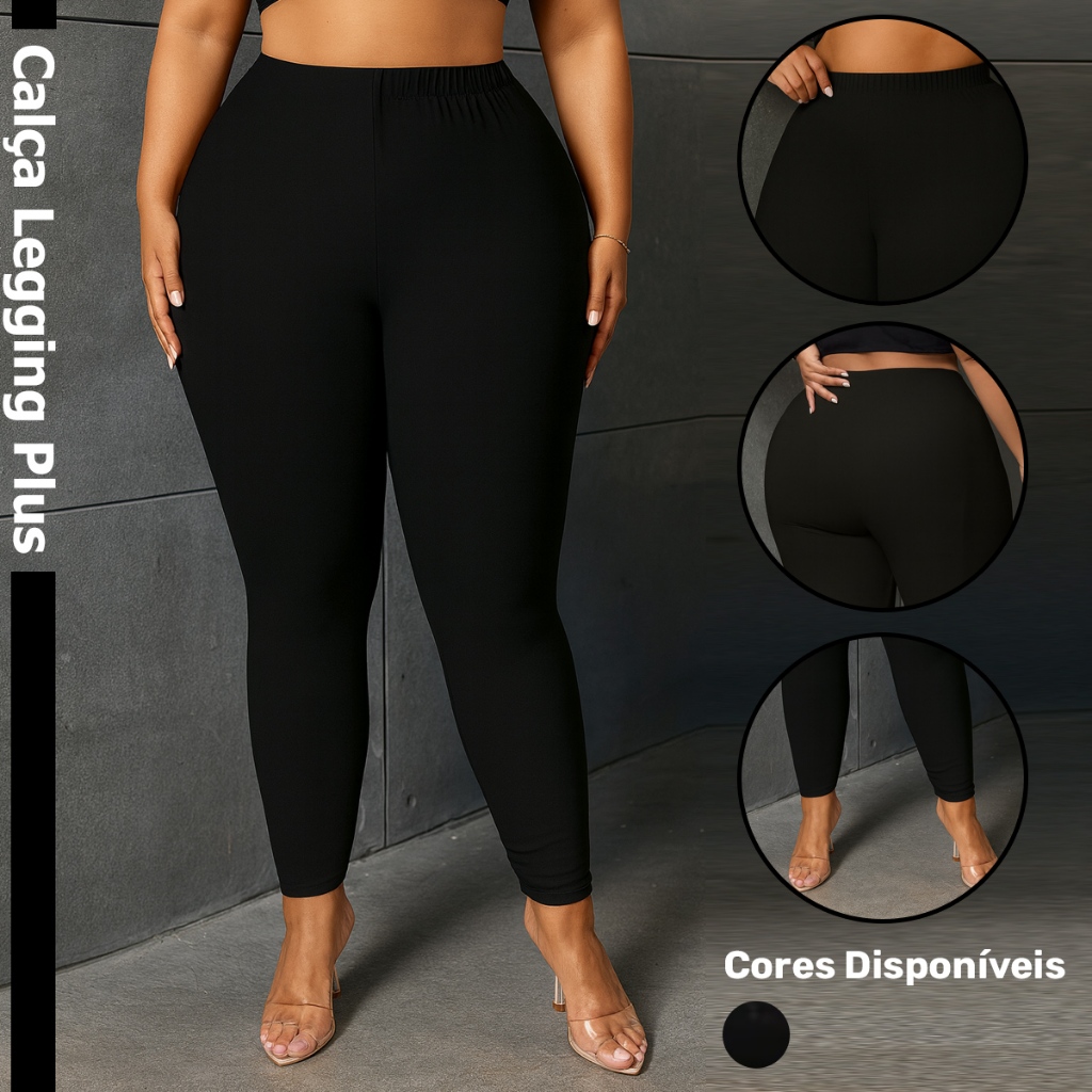 Calça Legging Plus Size Leg Fitness Grossa Zero Transparência Costura Reforçada Cintura Alta