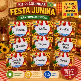 ENVIO RÁPIDO/kit plaquinhas para comidas típicas festa junina/10 ou 20 unidades/decoração para arraiá