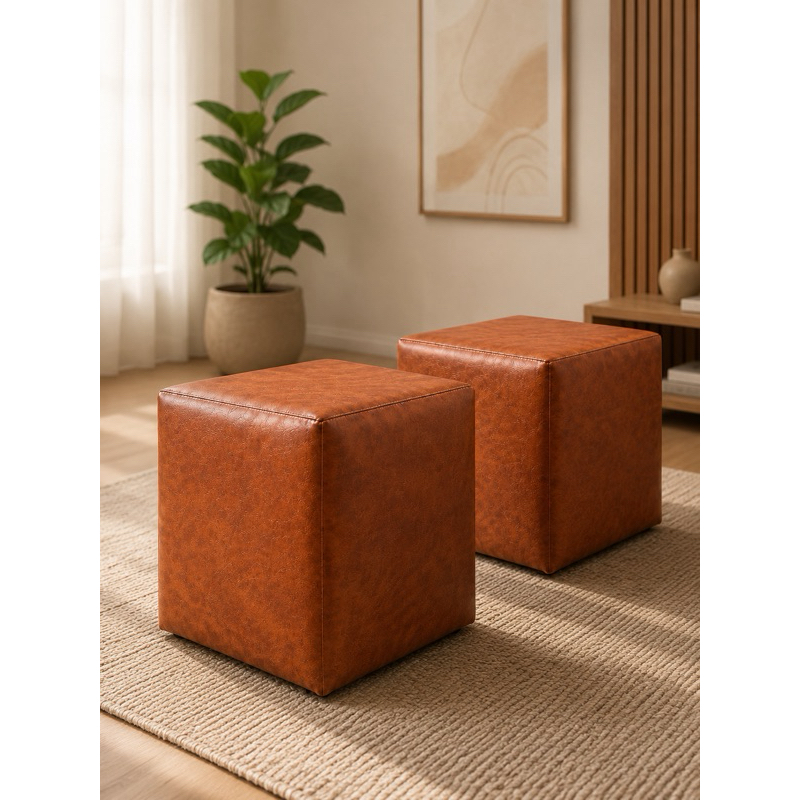 Kit 2 Puff Cubo Courano 40x40x42cm Banco Decorativo Estrutura de Madeira Reforçado Sala Quarto Kingdom Home