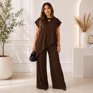 Conjunto Feminino Calça Pantalona com Blusa feminina Manga Muscle Tee Plus Size Estilo e …