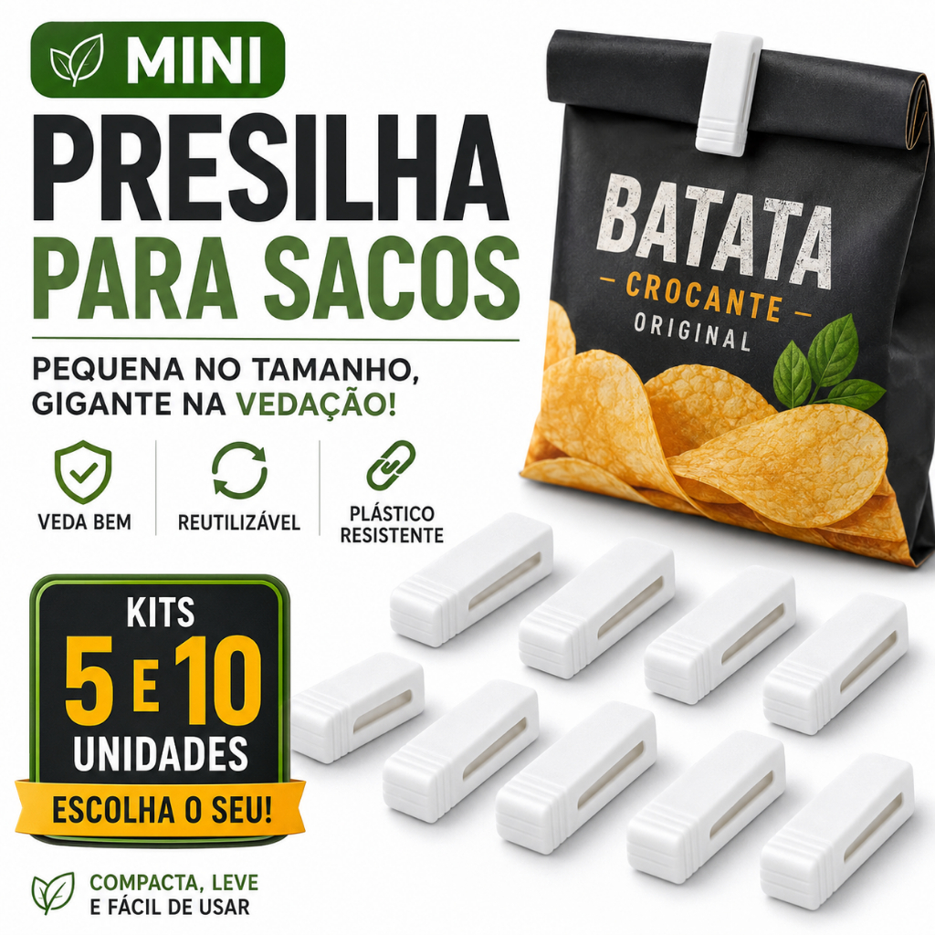 Kit Clips Presilha Vedação Fecha Saco Alimentos Prendedor Embalagem Cozinha 5 10 20 Un Organização
