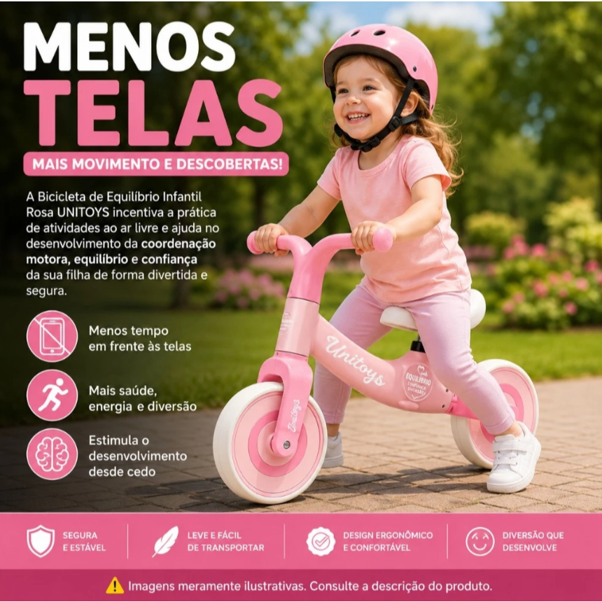 Bicicleta Equilibrio Infantil Sem Pedal Rosa Desenvolvimento Equilibrio Seguranca Facil Manejo