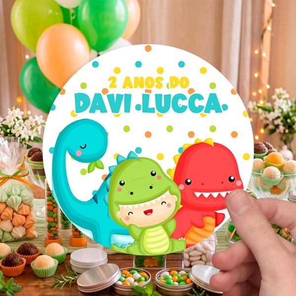 Adesivo Personalizado Dinossauro Infantil - Artigo de Festa de Aniversário