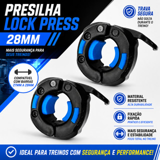 Par Presilhas Lock Press Barra de 28mm Academia Musculação Fitness Halter Oca Grampo Roscada Cross