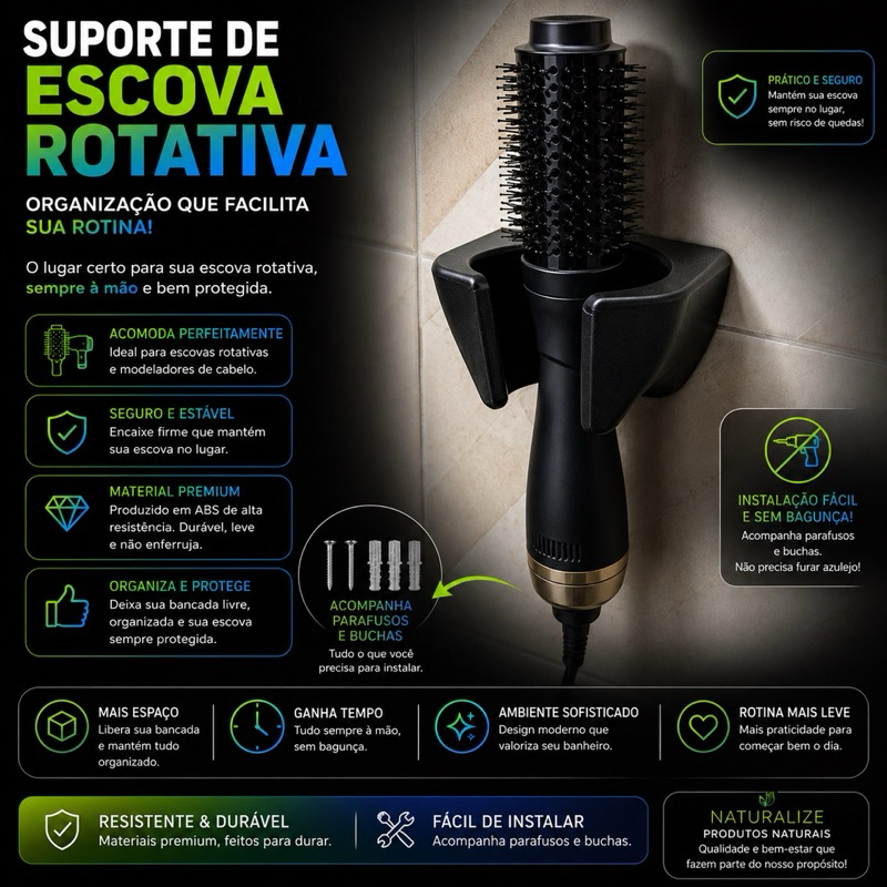 Suporte Para Escova Secadora Elétrica | Organizador Universal De Parede Para Banheiro Quarto